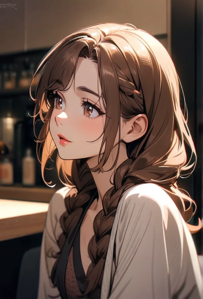 Gỉtl, beautiful, cute, brown hair, brown eyes, double plait hair, long hair, Solo, mature