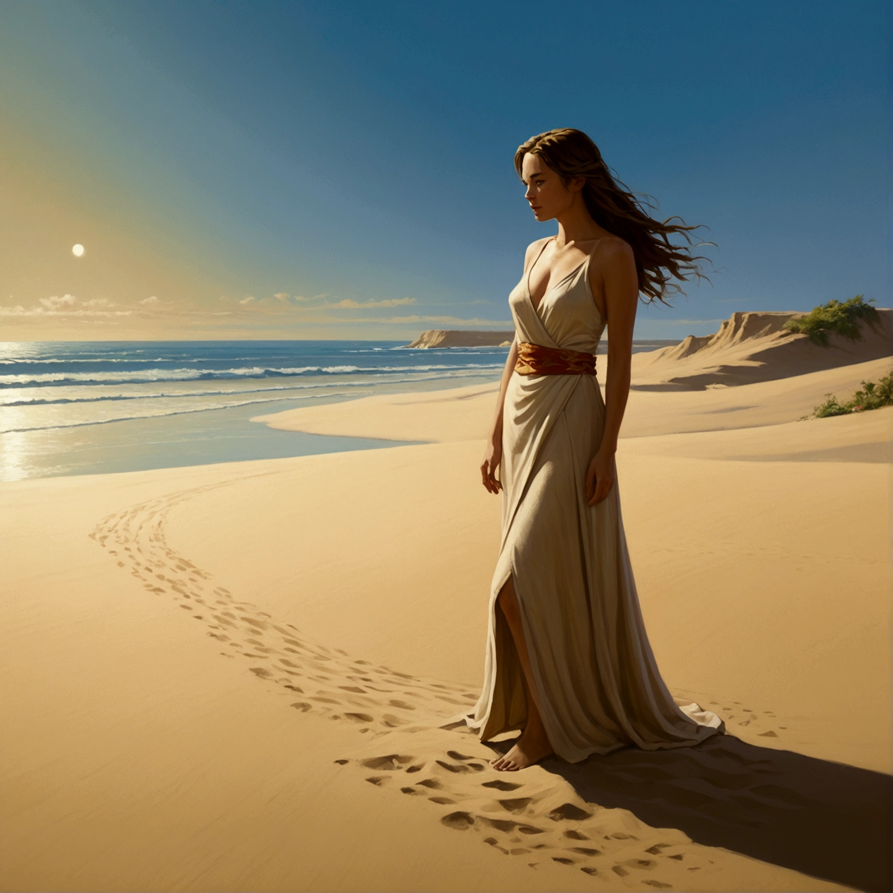 sand漠の王女, Robe, sand, Greg Manchess, whole body, Movie stills, CinemaScope, Highest quality, masterpiece, so beautiful, Perfect composition, Intricate details, Very detailed, Vibrant colors