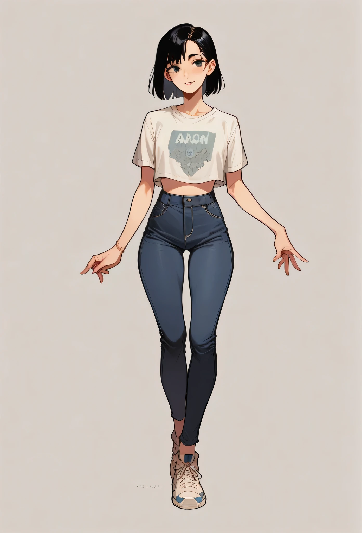 A girl named Hoa is charming and cute, wearing sexy mesh pants, black hair, charismatic face, full length, shiny background.