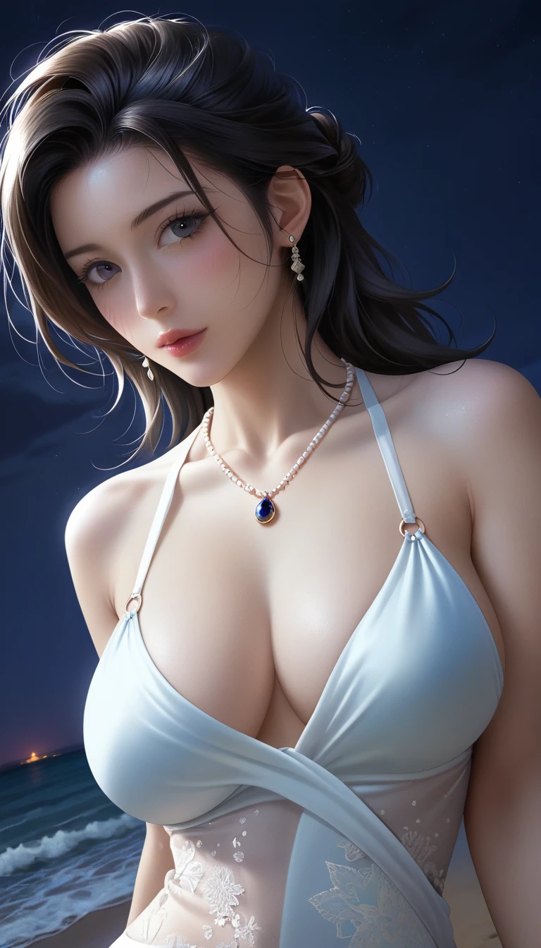 score_9, score_8_superior, score_7_superior, Masterpieces with up to 16K resolution,Highest quality,it is really amazing,Very detailed,Ultra-high resolution,(Ultra-realistic:1.1),(Realistic:1.1),Increased depth of field,Cinematic lighting,
Elegant Japanese MILF,
Long black hair,Ultra-detailed and beautiful faces,Translucent white skin,Very detailedな肌,
(Elegant swimwear:1.1),
Bold design,Artistic design,Beautiful and detailed pattern,Detailed fabric texture,
Gorgeous necklace,Earrings,
(Bali Beach:1.1),(Dark beach at night:1.1),(Deserted beach:1.1),(A pitch black night sky with dark clouds:1.1),
(Dramatic Angle:1.2),