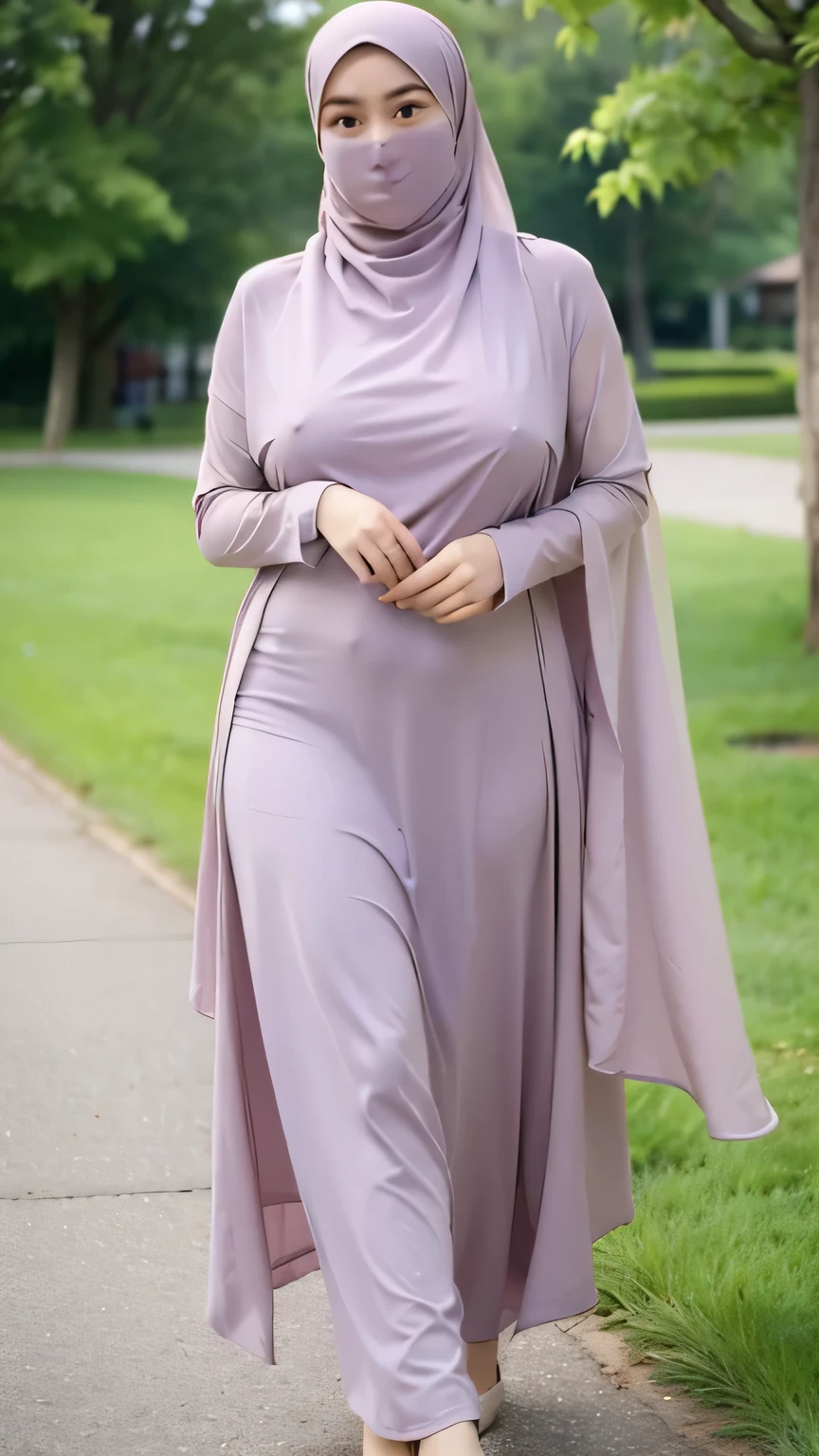  a beautiful young woman hijab, (((super big breast))), (very big breast covered), (Big breast), bare breast, perfect face, (((very huge big breast,))), ((( Big Breast))) long dress chiffon, long dress muslim, wide waist, (((covering mouth, long veil))), Slim Face、20 years old, stil young, Pretty Lady, grab her breast, smile eyes, stand up, (big breast covered) , see full body, batthroom, fat belly, leg emphasis