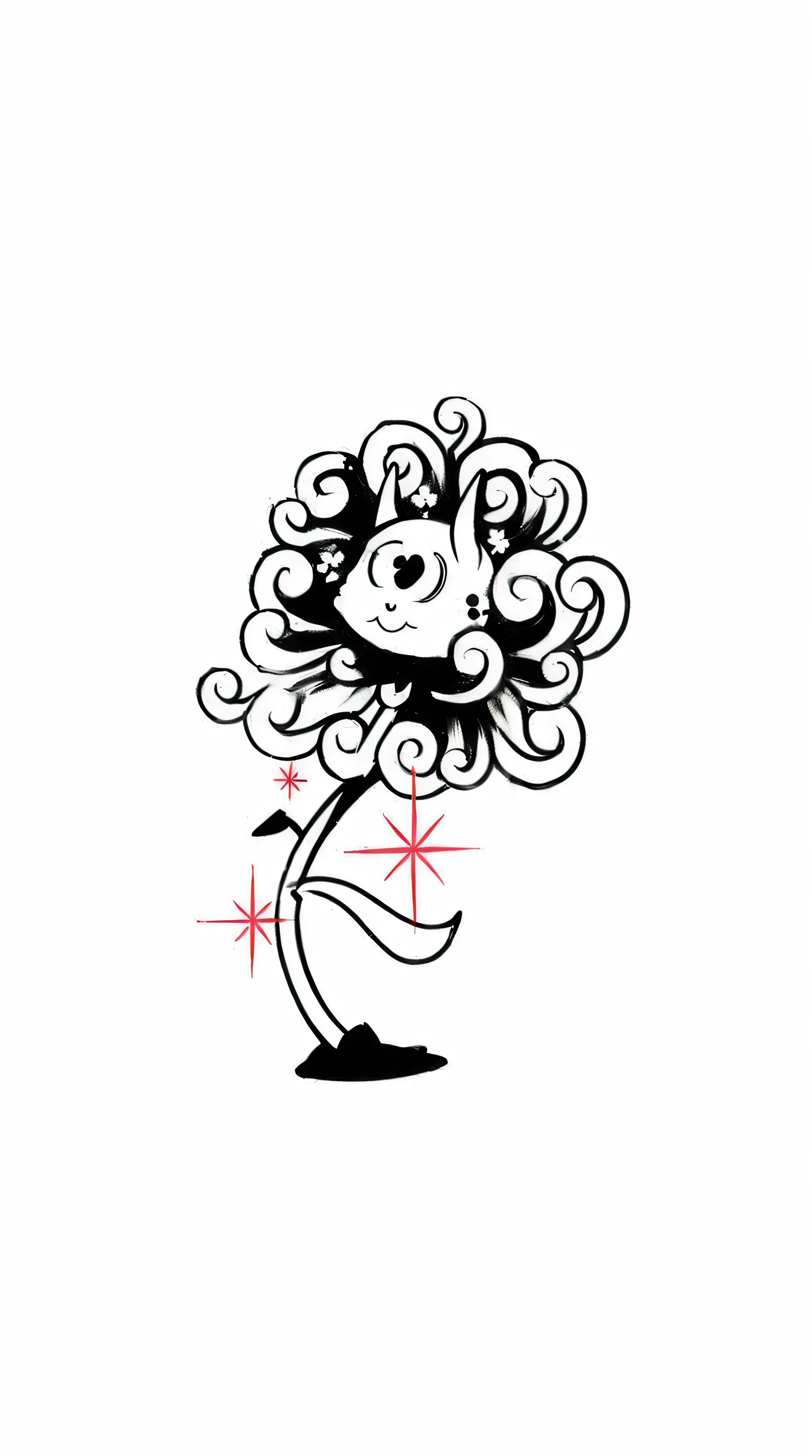 a close-up of a cartoon character with a star on his head, tattoo design, lsd tattoo design, Cartoonized and simplistic, depicting a flower, concept tattoo design, flowy, alien flower, Cartoonized, tattoo design sketch, inspired by Bjørn Wiinblad, ethereal punk flower, stylized lines, blooming, twirling, Cartoonized cute
