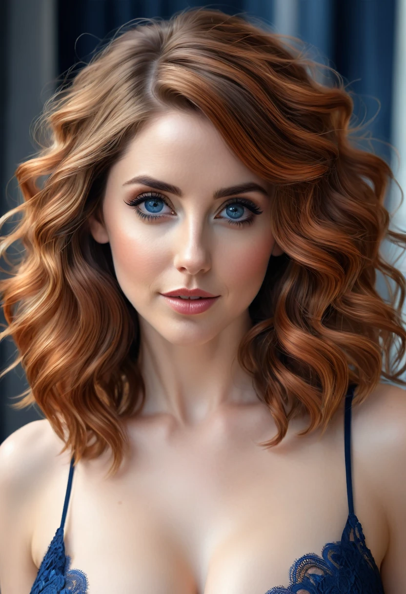 Beautiful boho women with Navy-blue-dress. blue lace. copper colored hair that is coarse, wiry, and tightly curled. It often has a rough texture, feels stiff to the touch, and may be prone to frizz and tangling. The curls can be densely packed. The Official Art – An Award-Winning Digital Masterpiece In 4K Ultra HD, Extreme Detail And Intricate Realism. This Concept Art Brought To Life By The Hands Of Artists Like Wlop & Artgerm In A Stunning 2D Vector Illustration. Alison Brie. Paige Renee Spiranac LArge, perky, full, well shaped pleasing breasts. Background is a panoramic vista.
