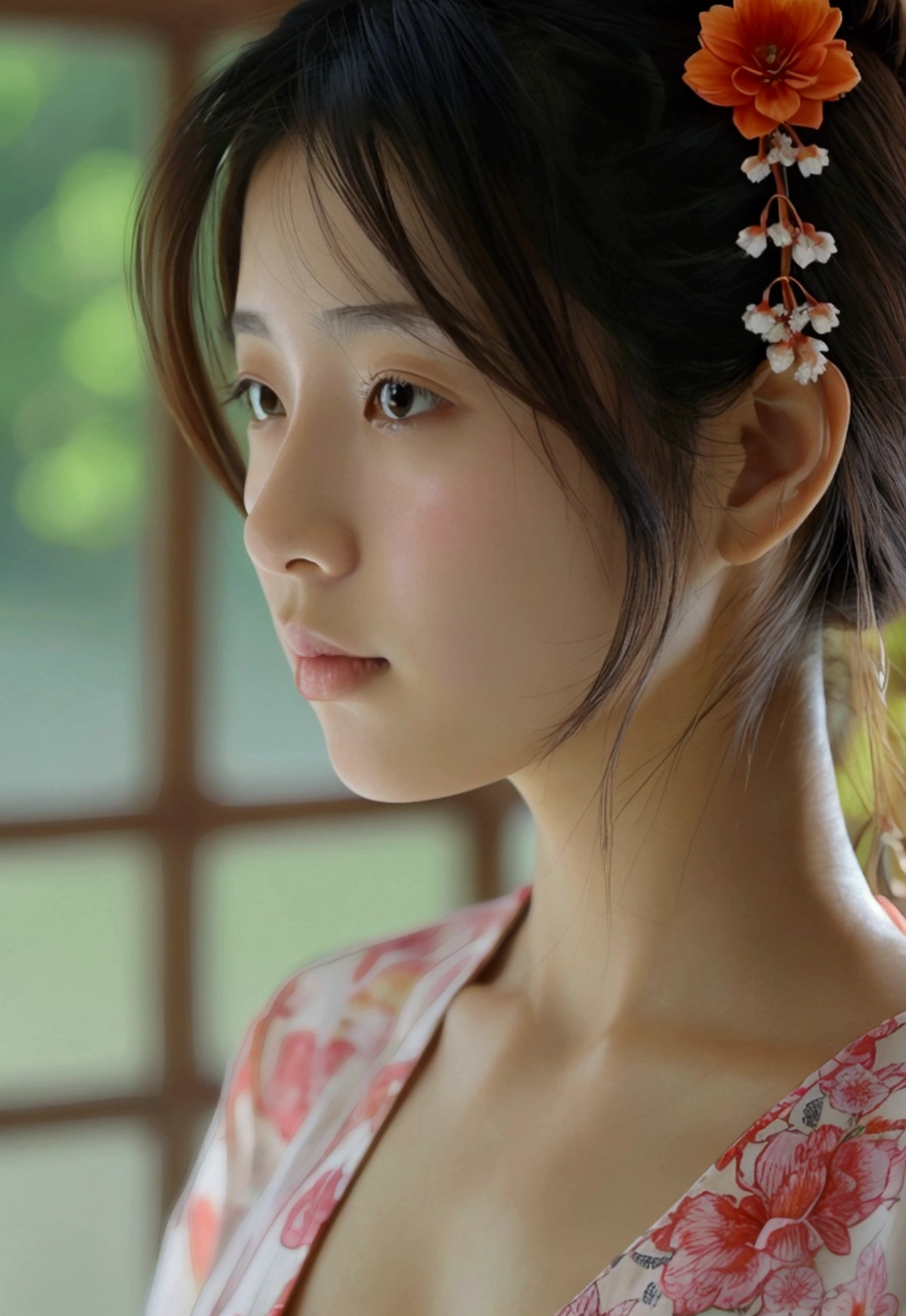 Japanese women、Clothes that do not expose skin、summer、Close-up of face and chest、Medium Hair