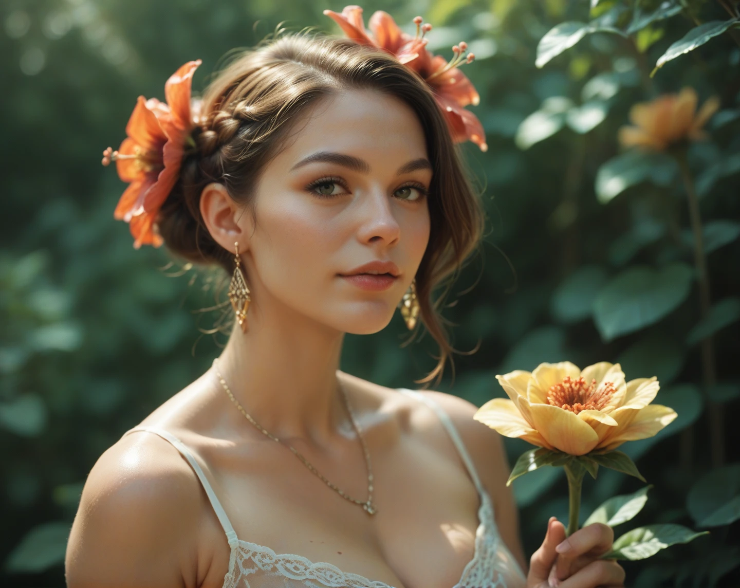 Cornflower&#39;s Artwork, Dreamy (Petite Girl，With beautiful and delicate eyes. The depth of field of the photo is perfect, Lens flare adds a touch of beauty, {{Side breast:2}}}, Soaked skirt