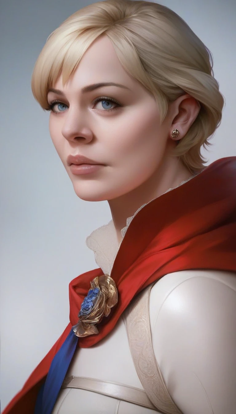 1girl, Sherry Birkin (Resident Evil 6), blonde hair, short hair, wearing spcc costume with cape, ((high resolution, masterpiece, highres, photorealistic, perfect face, perfect ilumination))