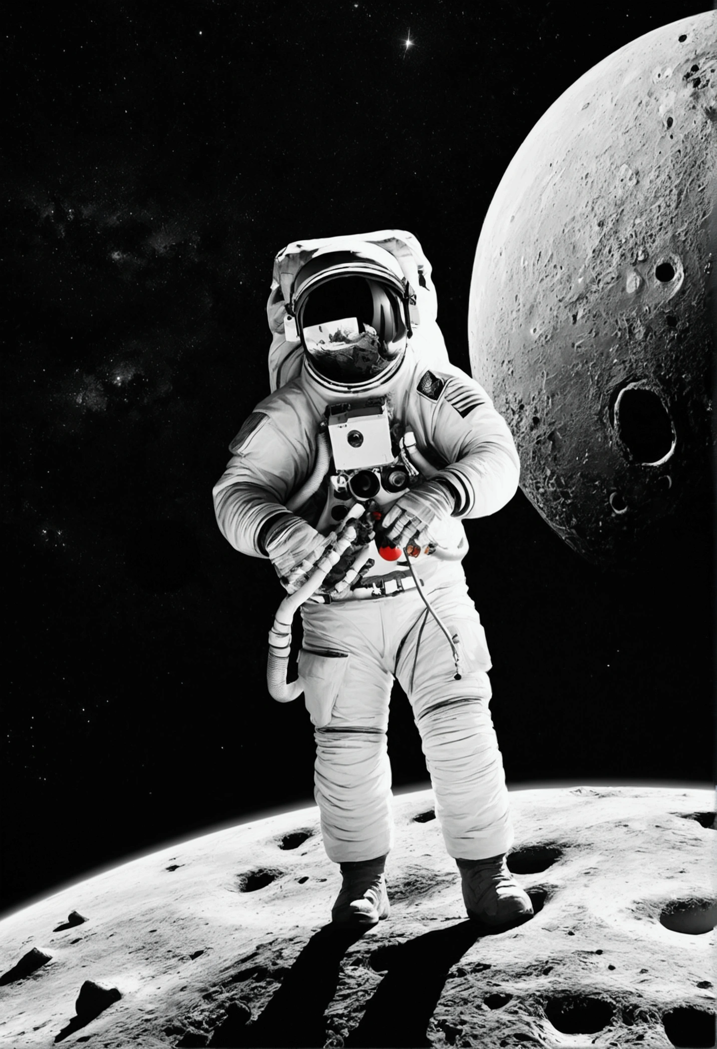 alternative rock style album cover in black and white space theme
