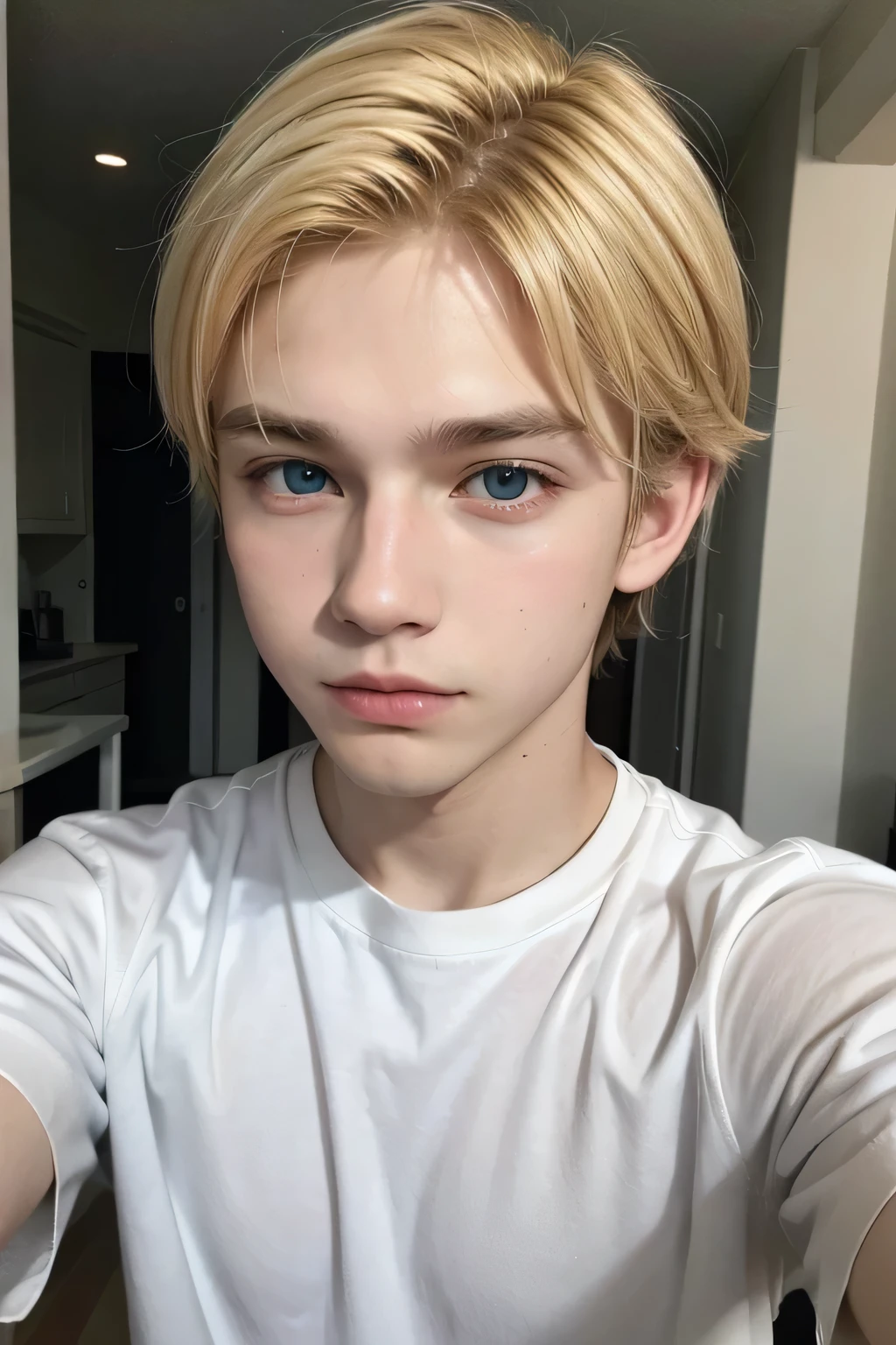 Blonde haired boy taking selfie