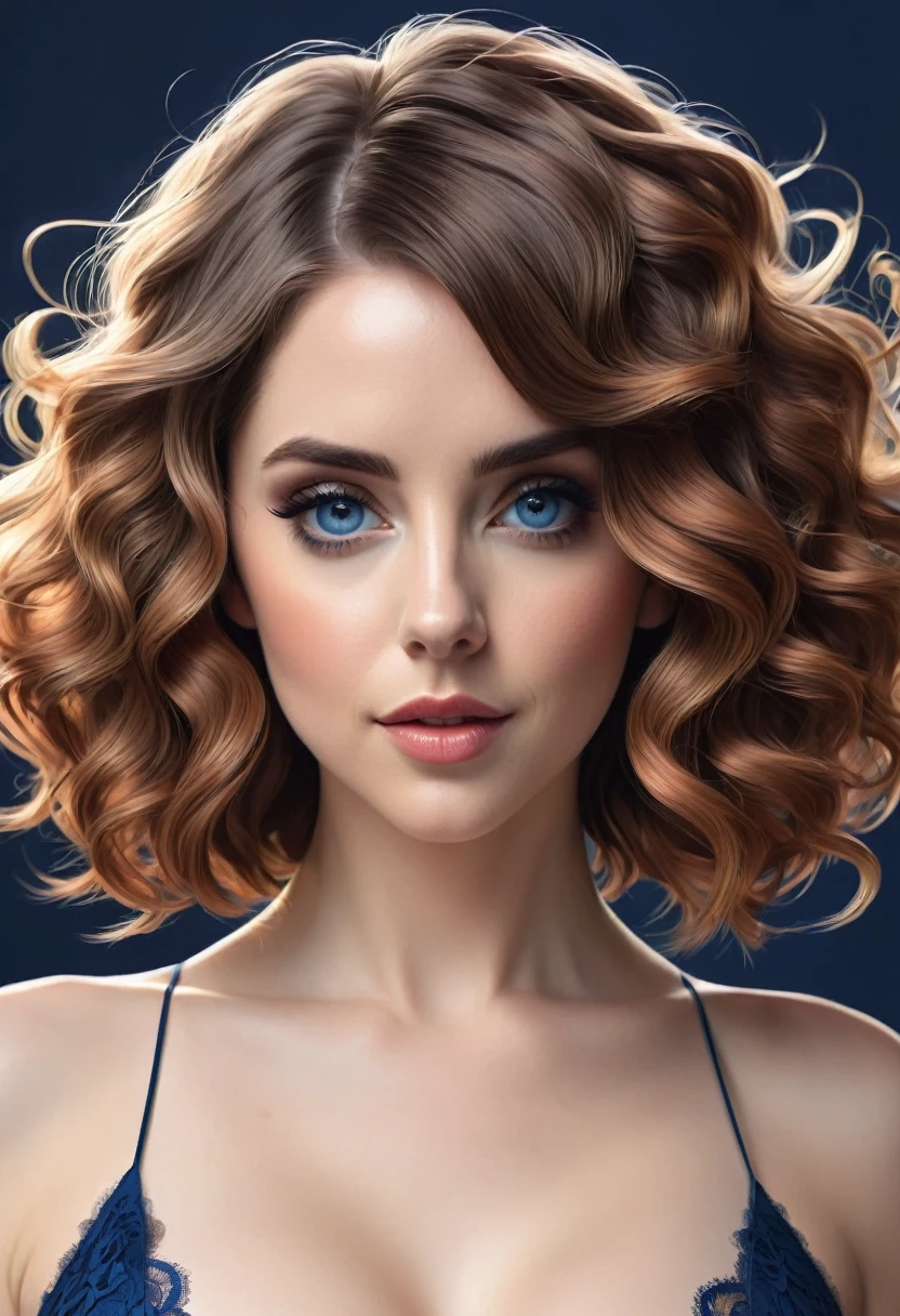 Beautiful boho women stunning merge of Alison Brie. Paige Renee Spiranac, Scarlett Johanson. with Navy-blue-dress. blue lace. copper colored hair that is coarse, wiry, and tightly curled. It often has a rough texture, feels stiff to the touch, and may be prone to frizz and tangling. The curls can be densely packed. The Official Art – An Award-Winning Digital Masterpiece In 4K Ultra HD, Extreme Detail And Intricate Realism. This Concept Art Brought To Life By The Hands Of Artists Like Wlop & Artgerm In A Stunning 2D Vector Illustration. large, perky, full, well shaped spherical breasts. Background is a panoramic vista.