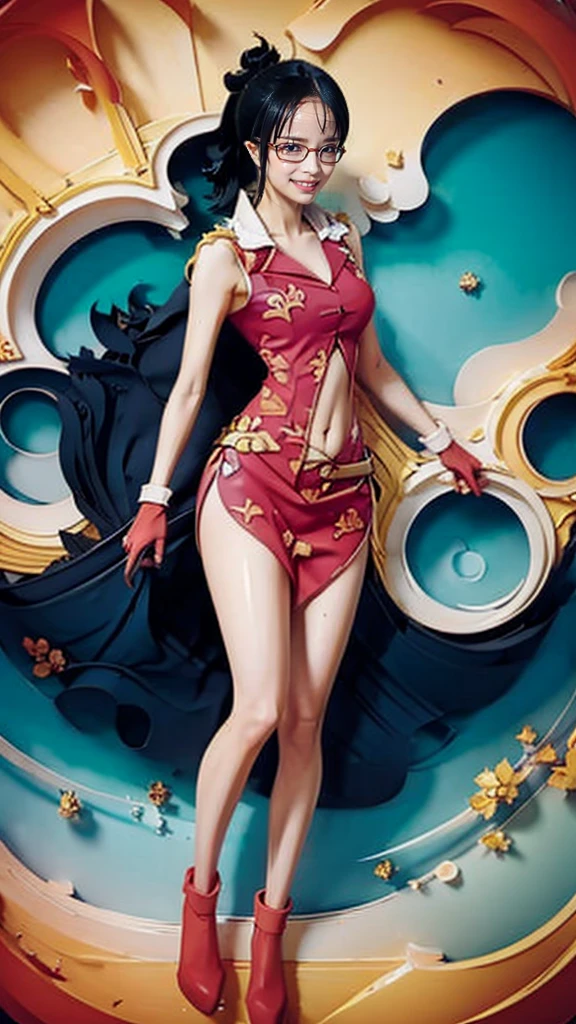 Moisturized skin, (beautiful eyes: 1.4), perfect body, (adult female body), ((shy)), looking diagonally downward, (red-rimmed glasses: 1.4),
BREAK,
bright red lipstick, sexy, (beautiful navel),
BREAK,
(short hair: 1.2),
BREAK,
((masterpiece + highest quality + high resolution + highly detailed)), (full body: 1.2), symmetrical, one shot,
BREAK,
(leaves fluttering), (wind blowing), (battle stance: 1.4),
BREAK,
(ONE PIECE: 1.3), elegant, navy, colonel, (large Japanese sword), glasses, black hair, folded ponytail, pink coat, epaulettes, pink gloves,