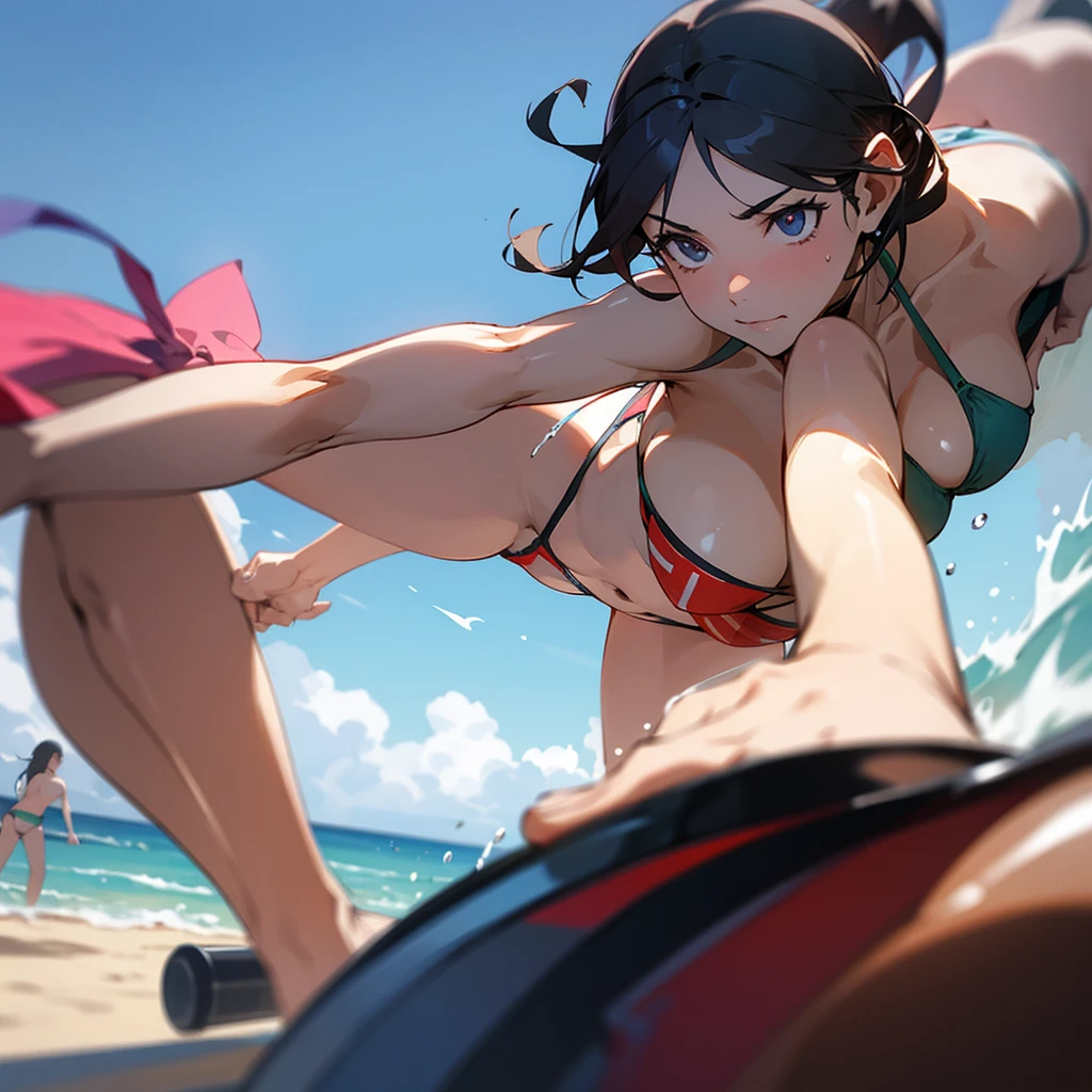 Several women rolling around for Bikini only screen