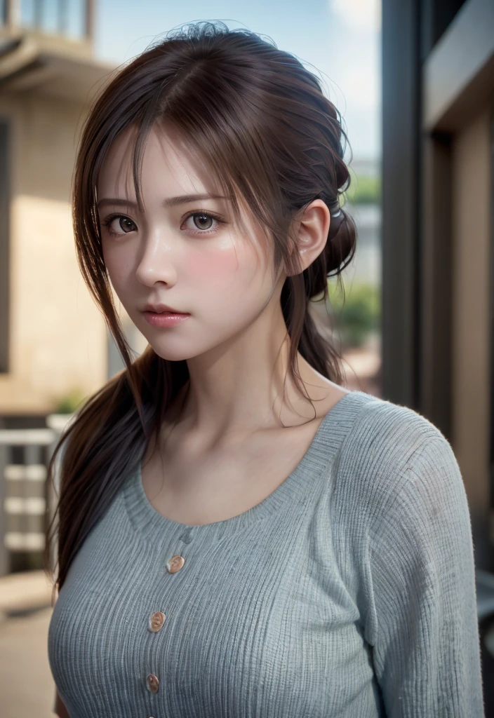 8K, of the highest quality, masutepiece:1.2), (Realistic, Photorealsitic:1.37), of the highest quality, masutepiece, Beautiful young woman, Pensive expression, Thoughtful look, Female doctor, Hair tied back, Cinematic background, Light skin tone