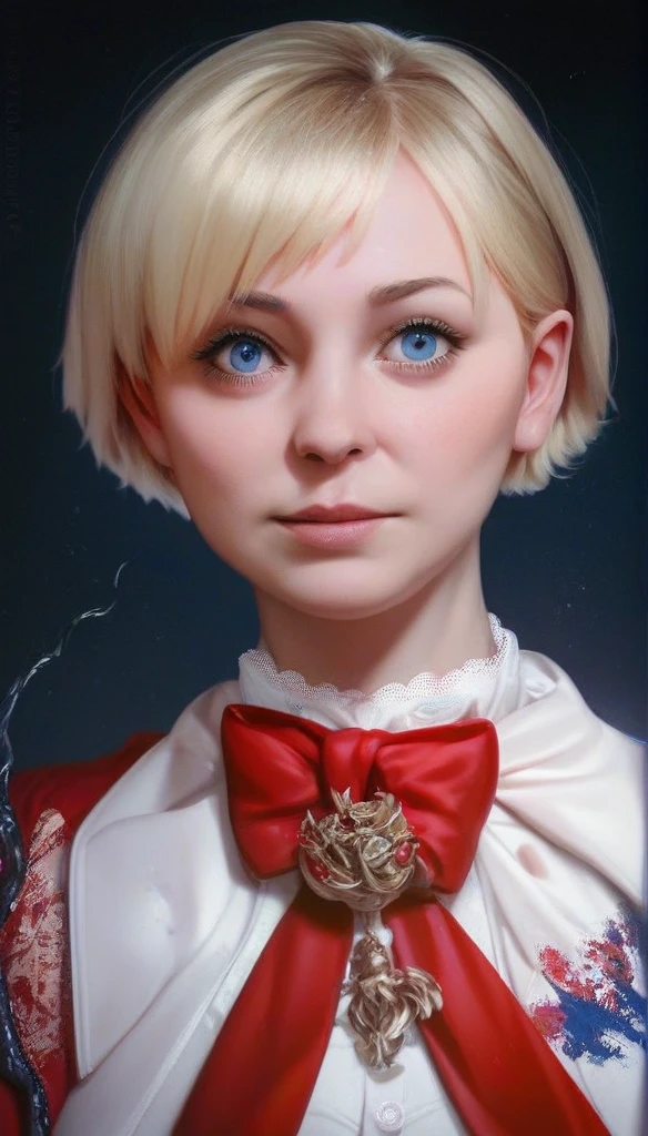 1girl, Sherry Birkin (Resident Evil 6), blonde hair, short hair, venom vespid clothes, ((high resolution, masterpiece, highres, photorealistic, cute face, perfect ilumination))