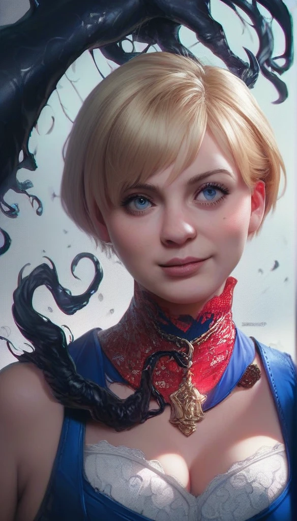 1girl, Sherry Birkin (Resident Evil 6), blonde hair, short hair, venom vespid clothes, ((high resolution, masterpiece, highres, photorealistic, cute face, perfect ilumination))