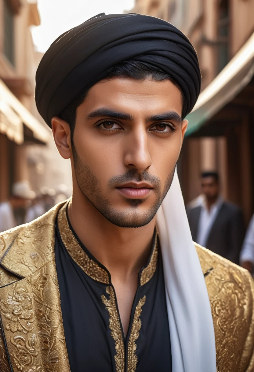 (arabian man, 20s old, young man, fashion model, square face), street style, serious looks, serious atmosphere, looking at viewers, profile photo, upper body shot, ((high-quality, hyper realistic, photorealistic, 8K, best quality, 4k, highres, masterpiece:1.5)), ultra-detailed, (realistic, photorealistic, photo-realistic:1.3), HDR, UHD, ultra-fine painting, sharp focus, physically-based rendering, extreme detail description, professional,