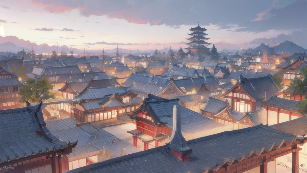 Smiling beauty Turn around Low - Angle Beautifully detailed cityscape Edo Period