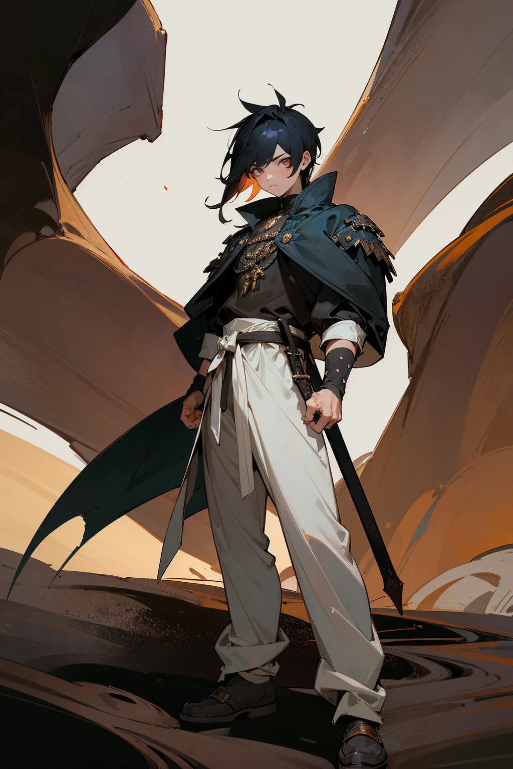 Masterpiece Quality, Perfect Generation, Sclera, Detailed Eyes, , Clothing, Calm Expression, , Dark Cave Background, Full Body, facing viewer, Standing , , ,, , combat clothing, , random color hair, random style, Random Eyes, Muscular, , , male, , strong, confident, daggers,