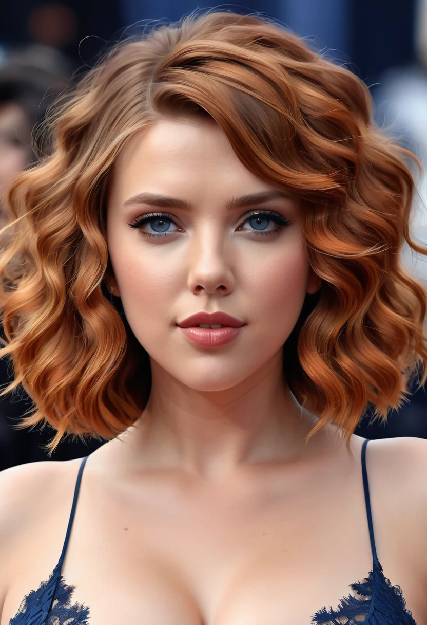 Beautiful boho women stunning merge of Scarlett Johanson. with Navy-blue-dress. blue lace. copper colored hair that is coarse, wiry, and tightly curled. It often has a rough texture, feels stiff to the touch, and may be prone to frizz and tangling. The curls can be densely packed. The Official Art – An Award-Winning Digital Masterpiece In 4K Ultra HD, Extreme Detail And Intricate Realism. This Concept Art Brought To Life By The Hands Of Artists Like Wlop & Artgerm In A Stunning 2D Vector Illustration. large, perky, full, well shaped spherical breasts. Background is a panoramic vista.