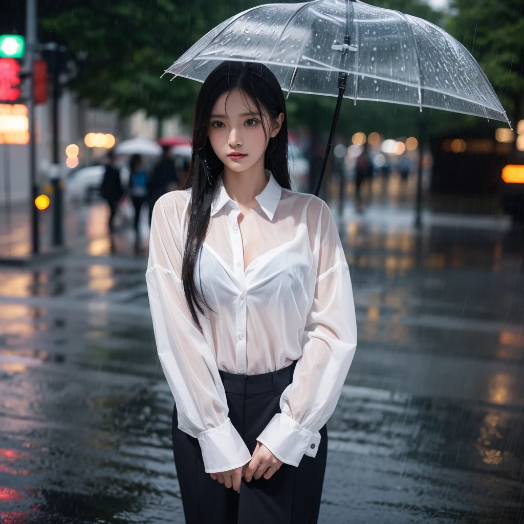 mini skirt、Hair getting wet in the rain、Transparent shirt、Beautiful woman getting wet in the rain、typhoon、Get wet without an umbrella、Beautiful woman in the rain、雨で濡れたBeautyOL、Detailed face、Realistic、beautiful girl、Beauty、Office Lady Uniform、beauty、Beautiful woman、Narrow waist、Handsome woman、Tight pants look、suit、Sexy pose、タイトなsuitパンツ、雨で濡れたsuit、濡れたNaked shirt、See-through shirt、Shot in heavy rain、Naked shirt