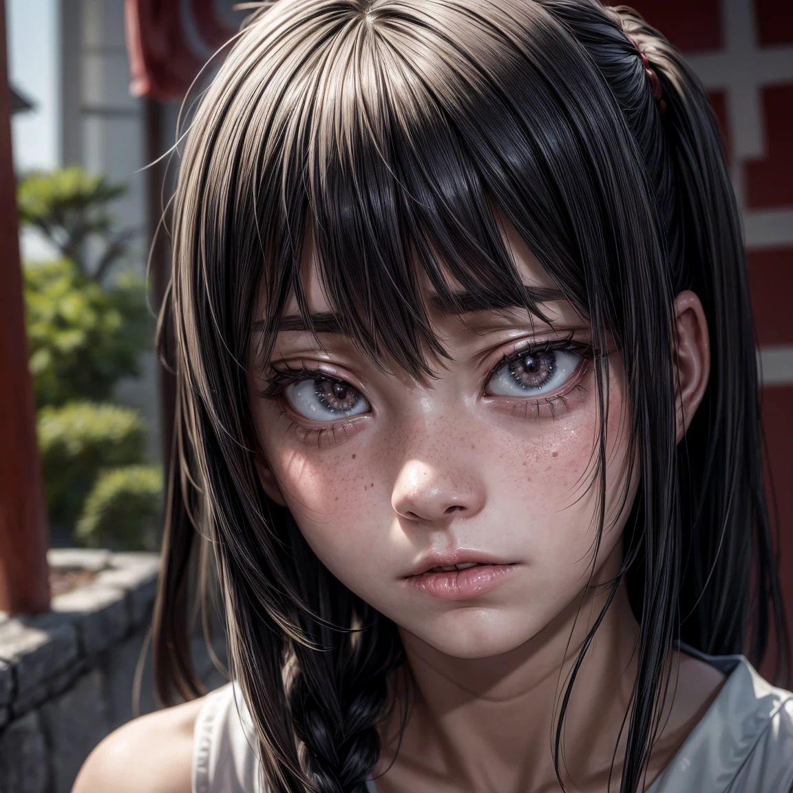 hyper realistic, ((realistic skin)), ((realistic japanese  girl )),  ((young japanese girl)), ((Disgusted look)) 