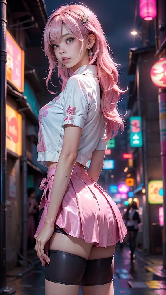 ((top-quality、8k、masterpiece:1.3))、focus:1.2、Perfect Body Beauty:1.4、s ass:1.2、((length hair))、(wet wear:1.1)、(Sateen、a street:1.3)、Pink bando dress:1.1、Highly detailed facial and skin texture、A detailed eye、二重まぶた、s ass、Whitened skin、a smile、Japan actresses