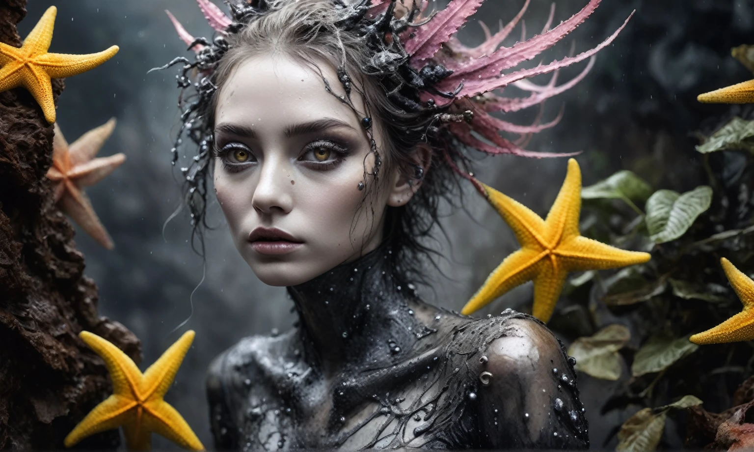 full-body-shot,pearl fairy, Cinematic,Muted colors, Technicolor,natural marble skin textures, hyper realisitic, hyper detailed,Extremely detailed,High contrast,Masterpiece,Realistic,Ultra Detailed,,Quentin Blake Style Photography,full body length,once pretty,full body,bailong plant Caribbean sparas made of dead charcoal ,charcoal Alien ,ominous winter landscape, intricate details,realistic humid skin,extremely intricate,Epic Realistic ,home drama, thriller, cinematic style,Nicola Samori,Wangechi Quality, messy hair,pretty face,extremely detailed,masterpiece,intricate details,faded,eyes extremely detailed,high detailed eyes,16k resolution,RAW, Nikon Z9,transition between two art styles, Ink painting to photorealism, Double contact, X-ray,natural skin textures, hyper realism, hyper detailed,Extremely detailed,High contrast,Masterpiece,Realistic,Ultra Detailed, intricate details,realistic humid leather,extremly intricate,Epic Realistic, cinematic style,irina yermolova,high contrast,hdr,extremely detailed,badonkadonk,starfish's leather ,A Modern flat toon Crazy whit a Big ONE a Only Eye Robot USSR , and helmet Style, tongs in hands, Tv head, pinhead, camouflage Yellow White Pink Rusty, Ambient in a meteorite crater super detailed,