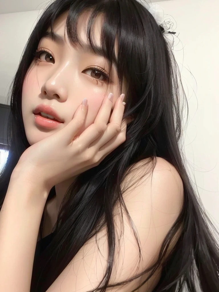 arafed asian woman with long black hair posing for a picture, girl cute-fine-face, beautiful korean girls face, 🤤 girl portrait, young cute wan asian face, chiho, shikamimi, with cute - fine - face, asian face, beautiful asian girl, ulzzang, Jennie Kim, lovely delicate face, cute-fine-face