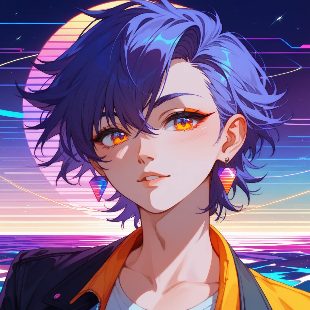 Their leader, charismatic, with eyes aglow in synthwave aesthetic art style
  (score_9,score_8_up,score_7_up,score_6_up,score_5_up,score_4_up) source_anime