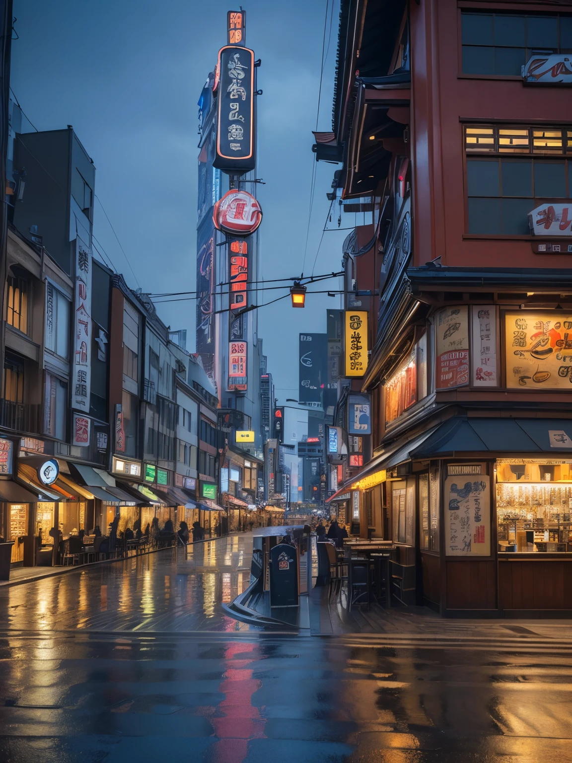 (masterpiece:1.2, Best Quality:1.2), 8K wallpaper, cinematic lighting, professional lighting, ultra High resolution, hyper realistic photograph, RAW photo, (modern atmosphere, surrounded by modern buildings, ultra realistic exterior of Bar & pub main street, ultra detailed exterior of Izakaya & night pub main district, night view, Dotombori area, in Osaka), 