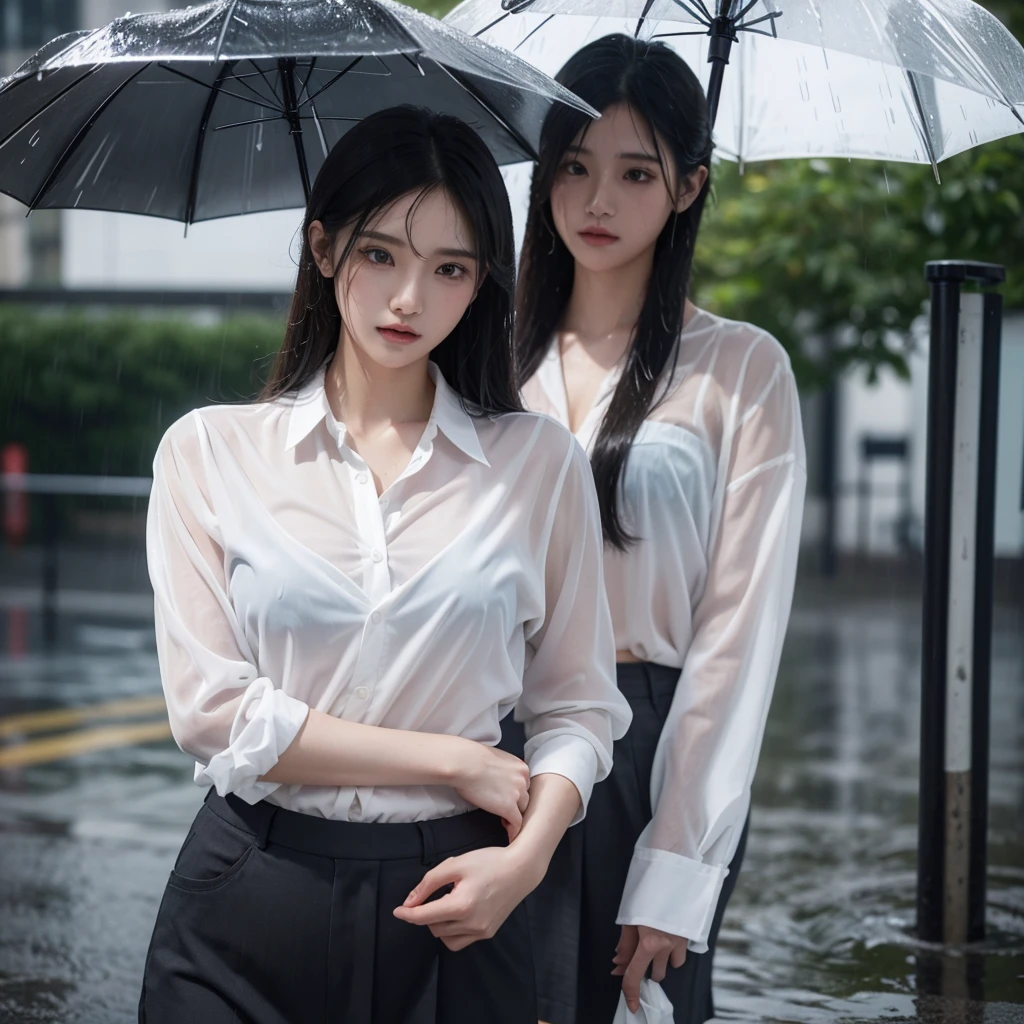 mini skirt、Hair getting wet in the rain、Transparent shirt、Beautiful woman getting wet in the rain、typhoon、Get wet without an umbrella、Beautiful woman in the rain、雨で濡れたBeautyOL、Detailed face、Realistic、beautiful girl、Beauty、Office Lady Uniform、beauty、Beautiful woman、Narrow waist、Handsome woman、Tight pants look、suit、Sexy pose、タイトなsuitパンツ、雨で濡れたsuit、Wet naked shirt、See-through shirt、Shot in heavy rain、Naked shirt