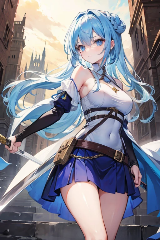 Cute girl with medieval appearance fighting with a cool sword