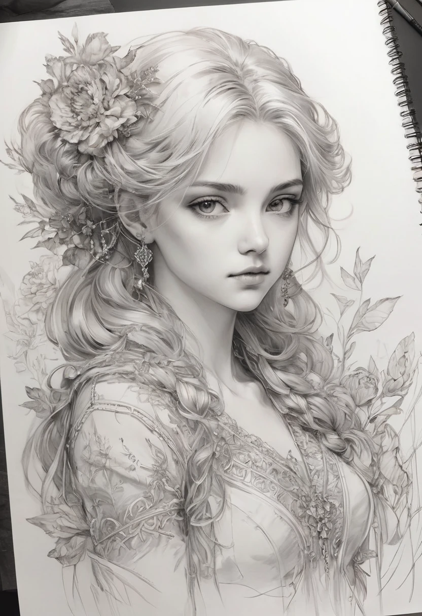 anime line art, por Anna Razumovskaya, Sketch, Best Quality, masterpiece, very aesthetic, perfect composition, intricate details, ultra detailed, b&in