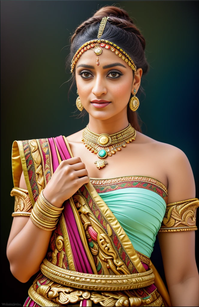 Looks like Trisha Krishnan, Masterpiece, Best quality, high clarity eyes, beautifully styled hair, critically flawless,sharp picture, Full portrait, High pixels, perfect face, perfect eyes, beautiful face, perfect hands,perfect fingers, in Peter Paul Rubens style, by Peter Paul Rubens, baroque style, acrylic on canvas, highly detailed, description: "Create a nymph inspired by the tales of Greek or Roman mythology, embodying the essence of a natural element or location, and possessing a unique ability or trait that sets her apart.", 1 female, 