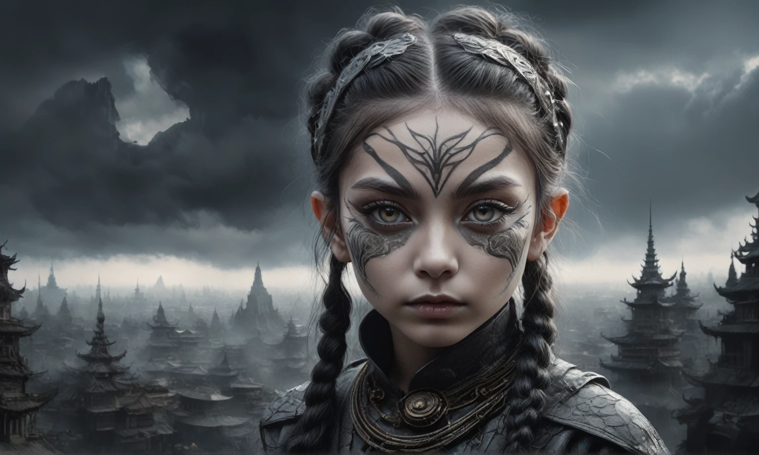 graphite old witch,after a psychiatric clinic,battlefield,winter,intricate landscape,slate grey atmosphere,glare eyes,film grain,,faded,snake eyes extremely detailed, high detailed eyes,16k resolution,RAW, Nikon Z9,full-body-shot,view from height,vampire,babygirl,native african,lovely face,jealous,another world,ring of truth,French Braid with a Twist,view from height,babygirl 10 yo,once pretty face,eyebrow up,full body shot,ominous landscape,glate gray atmosphere,by art Simon Stalenhag,Nicola Samori,(((Wangechi Mutu))),full body shot,beggar deep niobium paladium The Alien Entity,native italian babychild, wants eat,survival in criminal city of future, Technicolor,natural skin textures, hyper realism, hyper detailed,Extremely detailed,High contrast,Masterpiece,Realistic,Ultra Detailed, intricate details,realistic humid leather,extremly intricate,Epic Realistic, cinematic style,irina yermolova,high contrast,hdr,extremely detailed, deep night landscape,masterpiece,intricate details,faded,eyes extremely detailed, high detailed eyes,8k resolution,RAW,retina, Nikon Z9,China,baby orc, Guangxi Zhuang of China,tkt style,ears perfect, Elf，transition between two art styles, Ink painting to photorealism, Double contact, X-ray, Creative, vivid light, masterpiece, fantasy, Abstract, Surrealism, super detailed, high resolution, stop:35;(((creature with a spectral and ghostly appearance)). Her skin is pale, almost translucent,ancient rock paintings of the first people,sharkfish's leather,In a vibrant and mesmerizing artwork, a hot air soars through the layers of clouds, revealing a colossal and enigmatic cityscape nestled within. The buildings in this ethereal city are adorned with intricate details and exude an aura of mystery. Above the cityscape, lend an enchanting touch to the scene. steampunk. The intricate mechanics create a sense of wonder and fascination, as if stepping into a dreamlike realism