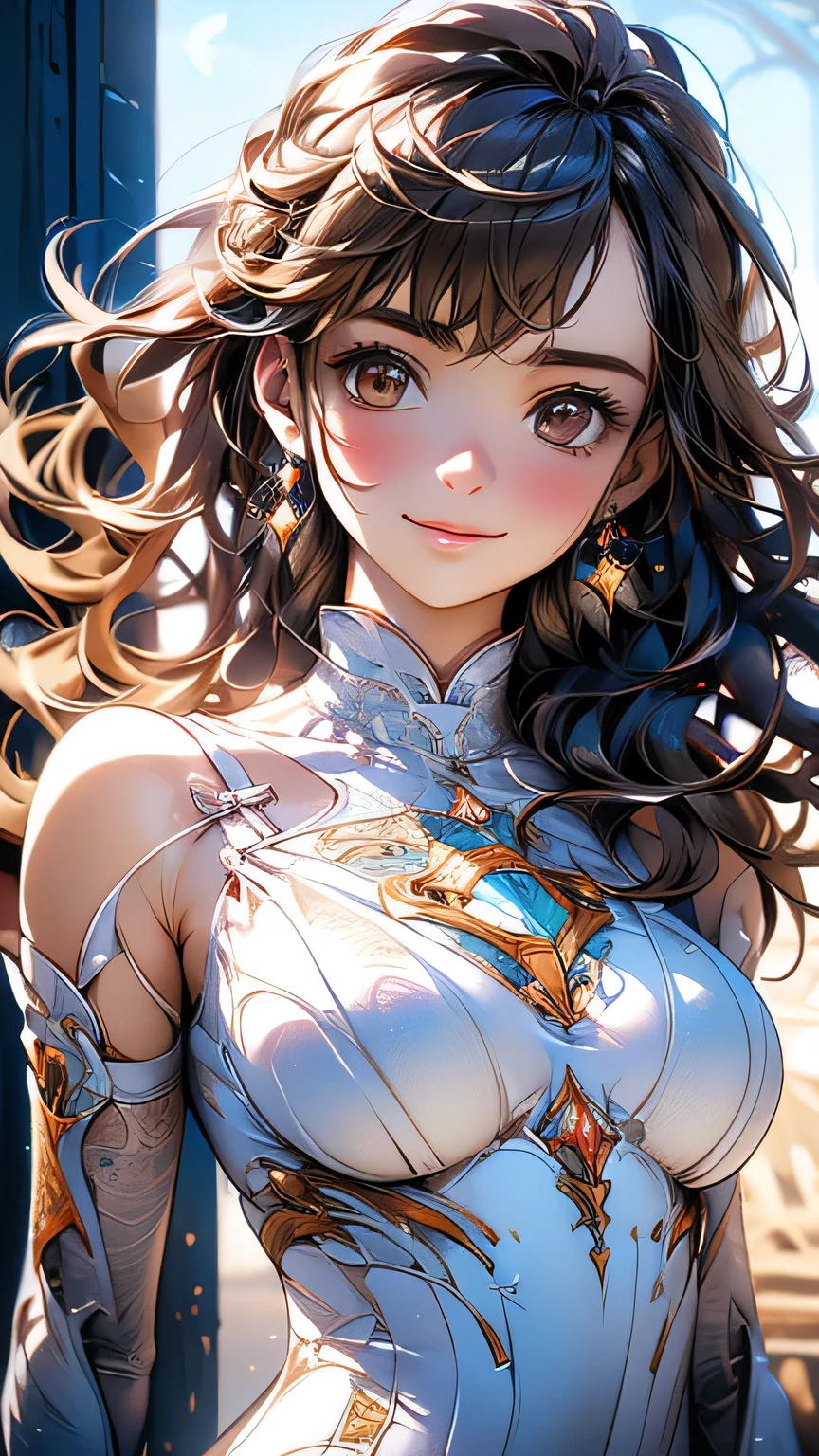 (masterpiece:1.2, Highest quality), (Realistic, photoRealistic:1.4), Beautiful illustrations, (Natural Side Lighting, Cinema Lighting), ((cowboy shot))
View your viewers, 1 girl, Japanese, Junior high school girl, 14 years old, Perfect Face, cute and symmetrical face, Glowing Skin, thin, (gold and blue gemstone earrings:0.8)
(Mid-length hair:1.2, Half Up:1.4, Light brown hair), Asymmetrical bangs, Brown eyes, Long eyelashes, (Mid-chest:0.7), 
Beautiful Hair, Beautiful Face, Beautiful details, Beautiful clavicle, Beautiful body, Beautiful fingers, (((Panties are visible))) ((Very large saggy tits)), ((In underwear、White lace underwear))((Fullback panties))Underarm , Slightly , Very large breasts, Full body angle, 14 year old woman , Thick thighs
((Detailed cloth texture)), 
(Beautiful views), evening, (cute, cute smile, Upward glance),