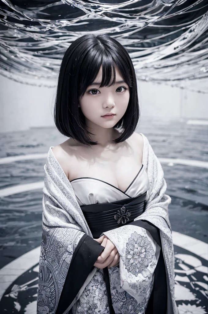 ### Prompt example:
Background with abstract black and white swirling design、Portrait of a beautiful Japanese girl。The beautiful girl has a beautiful face、Have short straight hair、Gives a neat and clean impression。The costume is a monotone robe.、Black and white contrast design。Although it is a thin fabric、You can see the sturdy stitching.。
The beautiful girl folded her arms in front of her chest.、Posed looking straight ahead。The background design、With an abstract pattern like swirling clouds、It brings out the mysterious atmosphere of the beautiful girl.。The lighting is soft and even、The texture of the skin and the facial expression of the beautiful girl are captured in detail.。
As a photographic technique、Make use of the contrast between the subject and the background、Creates a deep three-dimensional effect。The vertical composition captures the beautiful girl's posture and the background design in a well-balanced way.、We strive for harmony throughout the。While still achieving a super-realistic, live-action finish、It is a piece that exudes a fantastic atmosphere.。
---