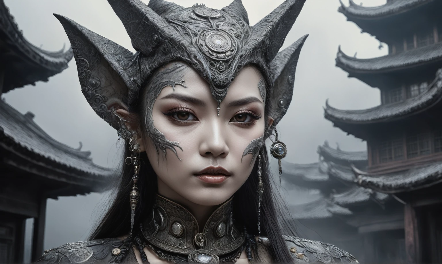graphite old witch after a psychiatric clinic,winter,intricate landscape,slate grey atmosphere,film grain,,faded,snake eyes extremely detailed, high detailed eyes,16k resolution,RAW, Nikon Z9,full-body-shot,view from height,vampire,native african,jealous,another world,ring of truth,French Braid with a Twist,view from height,once pretty face,eyebrow up,full body shot,ominous landscape,glate gray atmosphere,by art Simon Stalenhag,Nicola Samori,(((Wangechi Mutu))),full body shot,beggar deep niobium paladium The Alien Entity,Technicolor,natural skin textures, hyper realism, hyper detailed,Extremely detailed,High contrast,Masterpiece,Realistic,Ultra Detailed, intricate details,realistic humid leather,extremly intricate,Epic Realistic, cinematic style,irina yermolova,high contrast,hdr,extremely detailed, deep night landscape,masterpiece,intricate details,faded,eyes extremely detailed, high detailed eyes,8k resolution,RAW,retina, Nikon Z9,China,baby orc, Guangxi Zhuang of China,tkt style,ears perfect, Elf,transition between two art styles, Ink painting to photorealism, Double contact, X-ray, Creative, vivid light, masterpiece, fantasy, Abstract, Surrealism, super detailed, high resolution, stop:35;(((creature with a spectral and ghostly appearance)). Her skin is pale, almost translucent,ancient rock paintings of the first people,sharkfish's leather,In a vibrant and mesmerizing artwork, a hot air soars through the layers of clouds, revealing a colossal and enigmatic cityscape nestled within. The buildings in this ethereal city are adorned with intricate details and exude an aura of mystery. Above the cityscape, lend an enchanting touch to the scene. steampunk. The intricate mechanics create a sense of wonder and fascination, as if stepping into a dreamlike realism