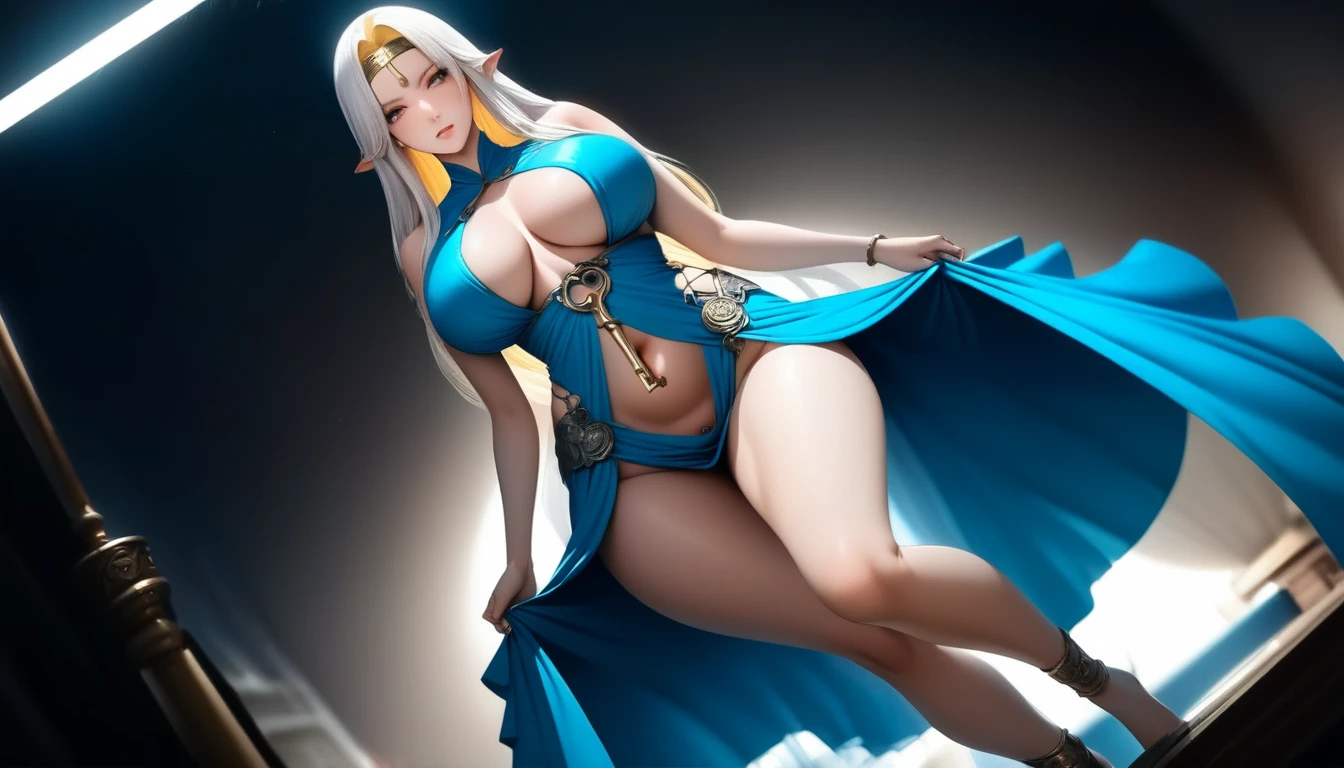 high quality,HD,16K,Sharp Line,1 Girl,fantasy, (ice elf),Pretty Face, Large Breasts, Beautiful legs,In the mountains,Focus Girl,detailed Pretty Face,Detailed clothes,beautiful eyes,Cool,Sexy,Dynamic Angle,穿着华服的神明Strike a pose拍照, Ancient mysterious sexy goddess, Traditional beauty woman, Beautiful female warrior god of war , Beautiful sexy goddess, Gorgeous role-playing, high, Beautiful young girl, Beautiful woman, 华丽Beautiful woman, Complex clothing,Chinese Mystical Aesthetics, Beautiful Asian ancient mysterious girl, Extremely detailed shot of the goddess, Jaw-dropping sexy beauty, Big breasts deep neckline sexy belly button(butt), (bedroom), (Sexy Girls), masterpiece, best quality, Bangs, blush, Chest, clavicle, Eyebrows visible through hair, (Gradient red and gold hair), Jewelry, Long hair,Bright Eyes, ring, (solitary), illustration, fashionable, miss, Strike a pose, background, element, confident, Express, Accessories, majestic, striking, key point, Dynamic poses, ((plump)), (black))Woman in transparent dress,Viewer,(((Full breasts, Keeley University))),Slim waist,(Navel exposed,Bare waist), Long hair, extreme detailed details, 详细的fantasy艺术, Stunning character art, Beautiful and exquisite character art, Beautiful transparent dress, Very detailed, Large Breasts,Chest,Golden ratio figure,Beautiful figure,Ultra wide-angle shooting,Full body shot拍摄,Body close-up,Full body shot,Wearing a pleated tulle skirt,柔和动漫illustration, 柔和的深色background,Fujifilm XT3 Clear focus, f 5.6, High Detail, Clear focus,(Wearing openwork clothing),, (Natural light), (Tempting)translucent, Good velvet quality, Compared, Divine Light,, Silver hair, 天空background, Absolute Strength,Female Shinmei,穿着性感丝绸的Female Shinmei,,Large Breasts,Chest,Golden ratio figure,Beautiful figure,Ultra wide-angle shooting,Full body shot,Body close-up,Full body shot, Wearing a tulle dress, Model shooting style, Large Breasts,饱满Chest,Golden ratio figure,Beautiful figure,(Extremely detailed CG 8k wallpaper unit), The most beautiful artistic photos in the world, , 8K 超HD, ) on the beach,Sexy lazy posture,Sexy seductive expression,best quality,masterpiece,Ultra-high resolution,(Practical:1.4),original photo,Ultra-high resolution