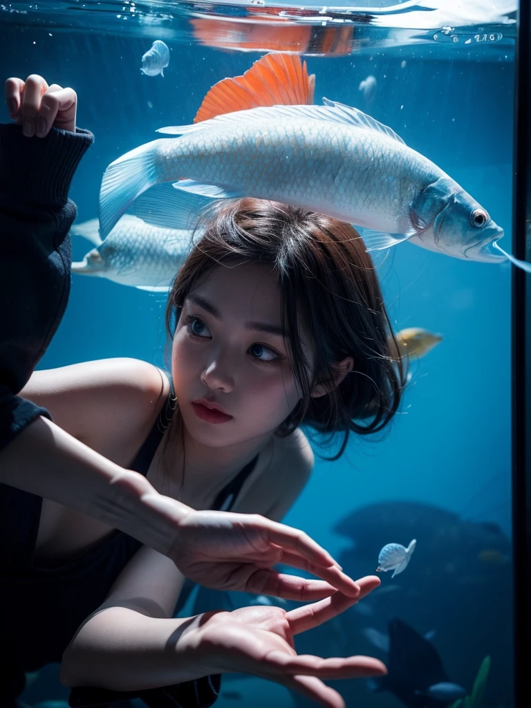 One hand holds up a glass fish tank,There is a red heart in the fish tank,The back of the wrist is surrounded by a cloud,Optimize lines,Make the lines smooth and soft,Last color ,Add the text "lord man"