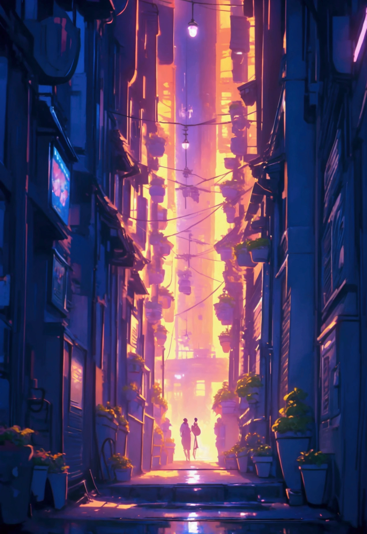 City flower shop, potted plants, flower, rainny night,water reflection puddle,oriental design, hanging lights , digital painting, sunset,wind up,concept art, illustration, intricate, many people, hanging lights, happy, beautiful colorful light, flower, plants ((tileset)) Anime - City street style scene, a woman waiting in front of a store, anime background art, detailed scenery - width 672, anime landscape concept art, anime style cityscape, Studio Ghibli anime style, Studio Ghibli art style, Studio Ghibli program, anime landscape, Studio Ghibli art style, Landscape artwork, Beautiful anime landscape, Forest city street, Ghibli art style, cake shop, cake shop, bakery cake shop, Makoto Shinkai style, Makoto Shinkai anime, Shinkai Makoto art style