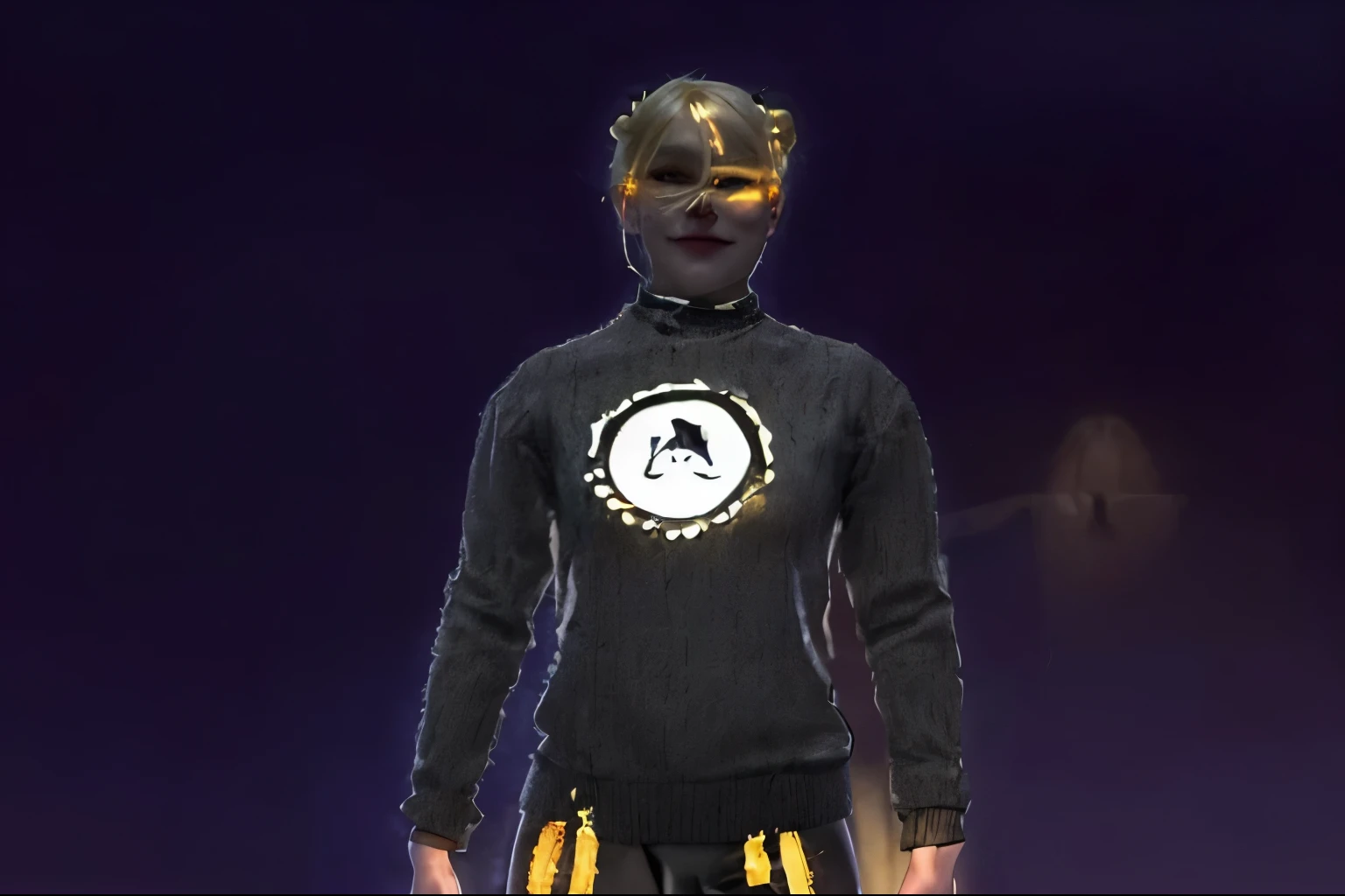 NSFW, work of art, (best qualityer:1.2), (sharp focus:1.2),, 1 girl, slender girl,, (blond|Lumiere_yellow hair), Cat's ears,, face detailed, Youngh|cute face, blush, Evil smile,, natural breasts, Thin arms,, white collar shirt with black tie, black choker,, in a modern office, hinterland