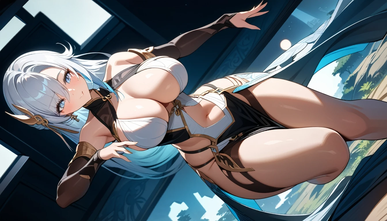 high quality,HD,16K,Sharp Line,1 Girl,fantasy, (ice elf),Pretty Face, Large Breasts, Beautiful legs,In the mountains,Focus Girl,detailed Pretty Face,Detailed clothes,beautiful eyes,Cool,Sexy,Dynamic Angle,穿着华服的神明Strike a pose拍照, Ancient mysterious sexy goddess, Traditional beauty woman, Beautiful female warrior god of war , Beautiful sexy goddess, Gorgeous role-playing, high, Beautiful young girl, Beautiful woman, 华丽Beautiful woman, Complex clothing,Chinese Mystical Aesthetics, Beautiful Asian ancient mysterious girl, Extremely detailed shot of the goddess, Jaw-dropping sexy beauty, Big breasts deep neckline sexy belly button(butt), (bedroom), (Sexy Girls), masterpiece, best quality, Bangs, blush, Chest, clavicle, Eyebrows visible through hair, (Gradient red and gold hair), Jewelry, Long hair,Bright Eyes, ring, (solitary), illustration, fashionable, miss, Strike a pose, background, element, confident, Express, Accessories, majestic, striking, key point, Dynamic poses, ((plump)), (black))Woman in transparent dress,Viewer,(((Full breasts, Keeley University))),Slim waist,(Navel exposed,Bare waist), Long hair, extreme detailed details, 详细的fantasy艺术, Stunning character art, Beautiful and exquisite character art, Beautiful transparent dress, Very detailed, Large Breasts,Chest,Golden ratio figure,Beautiful figure,Ultra wide-angle shooting,Full body shot拍摄,Body close-up,Full body shot,Wearing a pleated tulle skirt,柔和动漫illustration, 柔和的深色background,Fujifilm XT3 Clear focus, f 5.6, High Detail, Clear focus,(Wearing openwork clothing),, (Natural light), (Tempting)translucent, Good velvet quality, Compared, Divine Light,, Silver hair, 天空background, Absolute Strength,Female Shinmei,穿着性感丝绸的Female Shinmei,,Large Breasts,Chest,Golden ratio figure,Beautiful figure,Ultra wide-angle shooting,Full body shot,Body close-up,Full body shot, Wearing a tulle dress, Model shooting style, Large Breasts,饱满Chest,Golden ratio figure,Beautiful figure,(Extremely detailed CG 8k wallpaper unit), The most beautiful artistic photos in the world, , 8K 超HD, ) on the beach,Sexy lazy posture,Sexy seductive expression,best quality,masterpiece,Ultra-high resolution,(Practical:1.4),original photo,Ultra-high resolution
