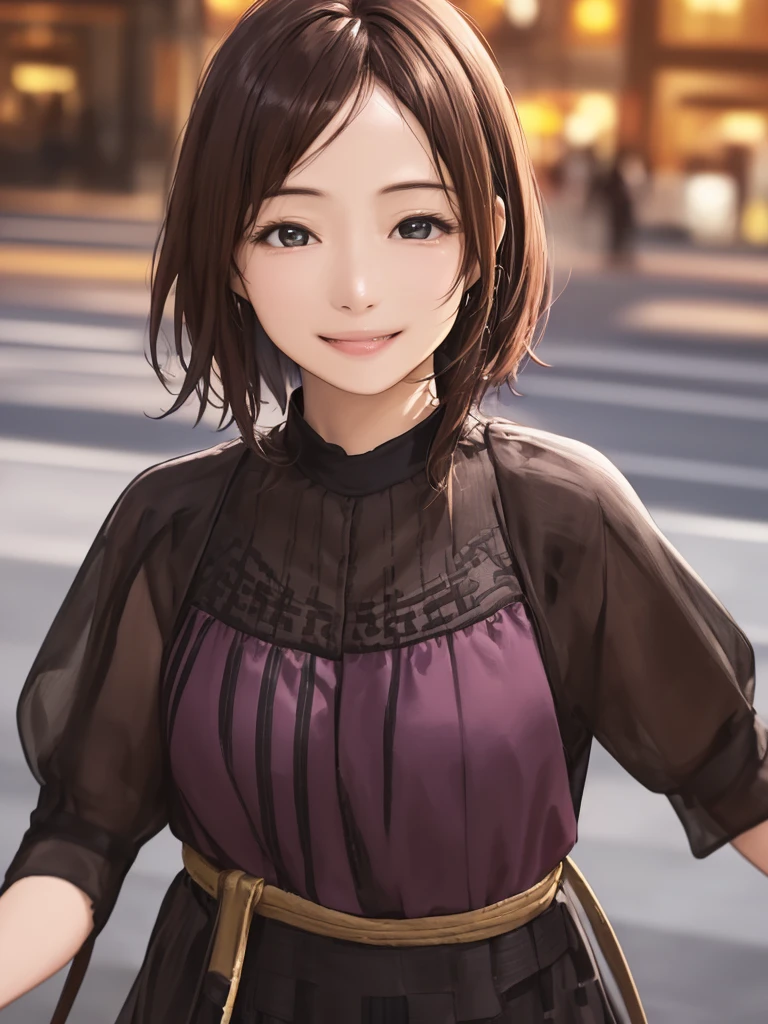(Highest quality、8k、32K、masterpiece)、(Realistic)、(Realistic:1.2)、(High resolution)、Very detailed、Very beautiful face and eyes、(((Women's Solo Shot)))、Tight waist、(Highest quality、Attention to detail、Rich skin detail)、(Highest quality、8k、Oil paints:1.2)、(Realistic、Realistic:1.37)、Bright colors、(((Cowboy Shot)))、(((short hair)))、(((smileです)))、(((smile)))、(((Brown Hair)))、(((Checked dress)))、(((Pink and black dress)))、(((Urban cityscape)))、(((Do some shopping)))、