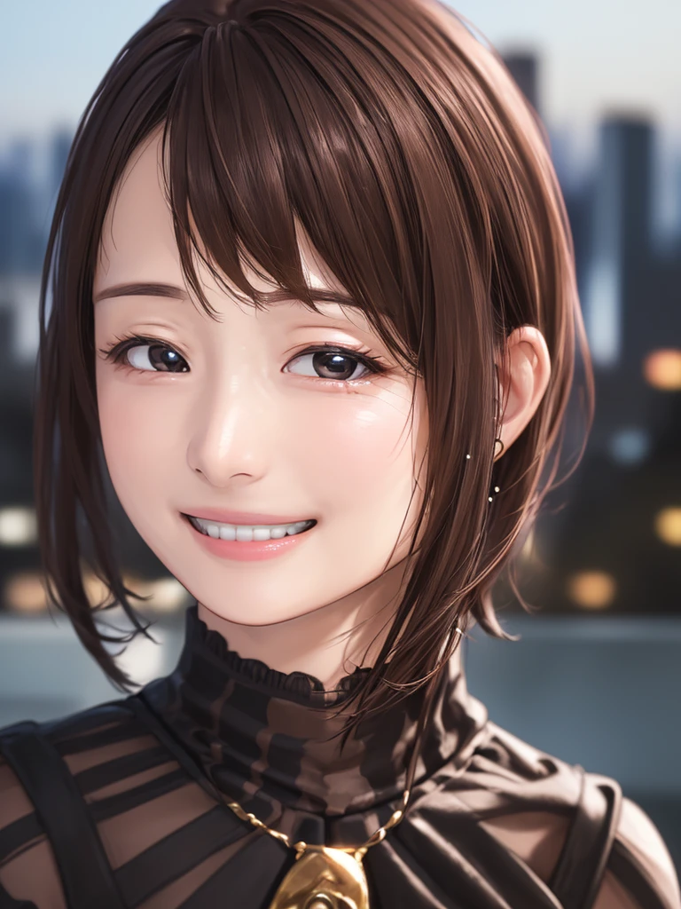 (Highest quality、8k、32K、masterpiece)、(Realistic)、(Realistic:1.2)、(High resolution)、Very detailed、Very beautiful face and eyes、(((Women's Solo Shot)))、Tight waist、(Highest quality、Attention to detail、Rich skin detail)、(Highest quality、8k、Oil paints:1.2)、(Realistic、Realistic:1.37)、Bright colors、(((Cowboy Shot)))、(((short hair)))、(((smileです)))、(((smile)))、(((Brown Hair)))、(((Checked dress)))、(((Pink and black dress)))、(((Urban cityscape)))、(((Do some shopping)))、
