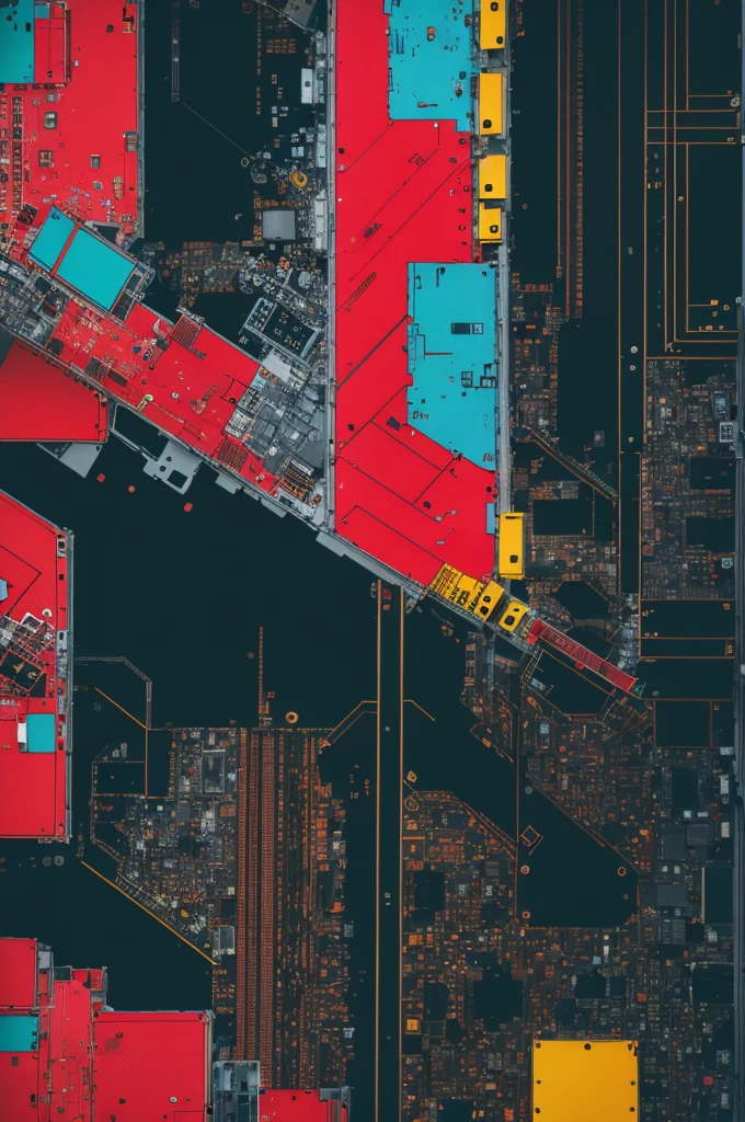 Abstract circuit board divided red structure in the style of bb3l15