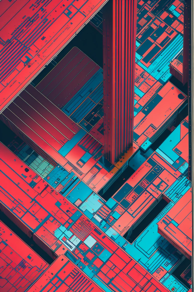 Abstract circuit board divided red structure in the style of bb3l15