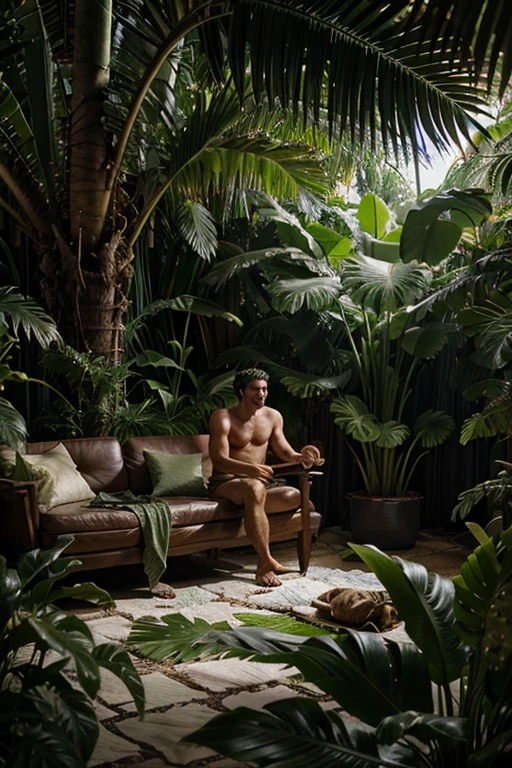 scene: A prehistoric jungle with giant plants. The first human, Adam, wakes up.