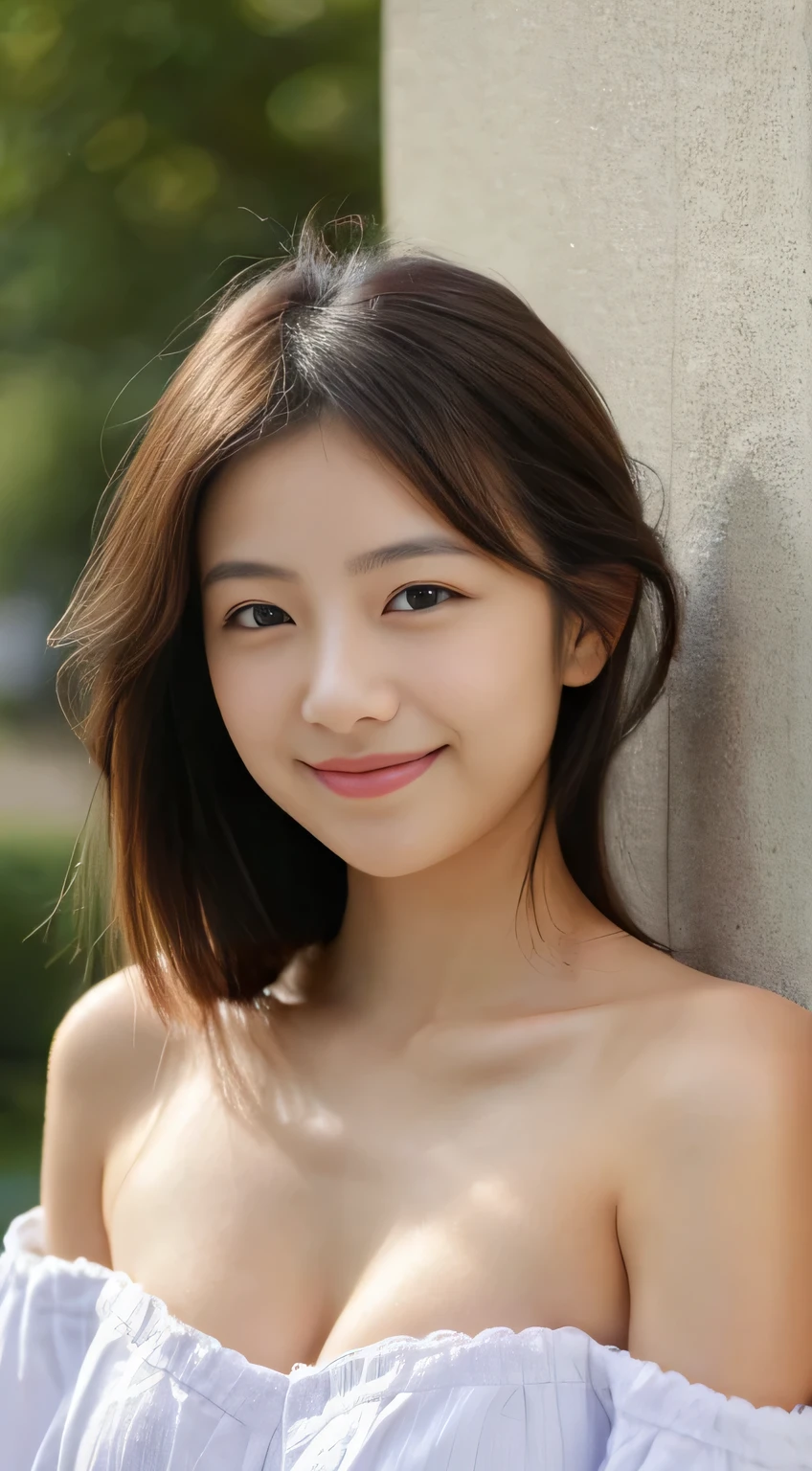 masterpiece,best quality,(Japanese girl),((Beautiful girl)),cleavage,(off shoulder:1.2),(perfect body beauty:1.2),(shy smile),From slightly above