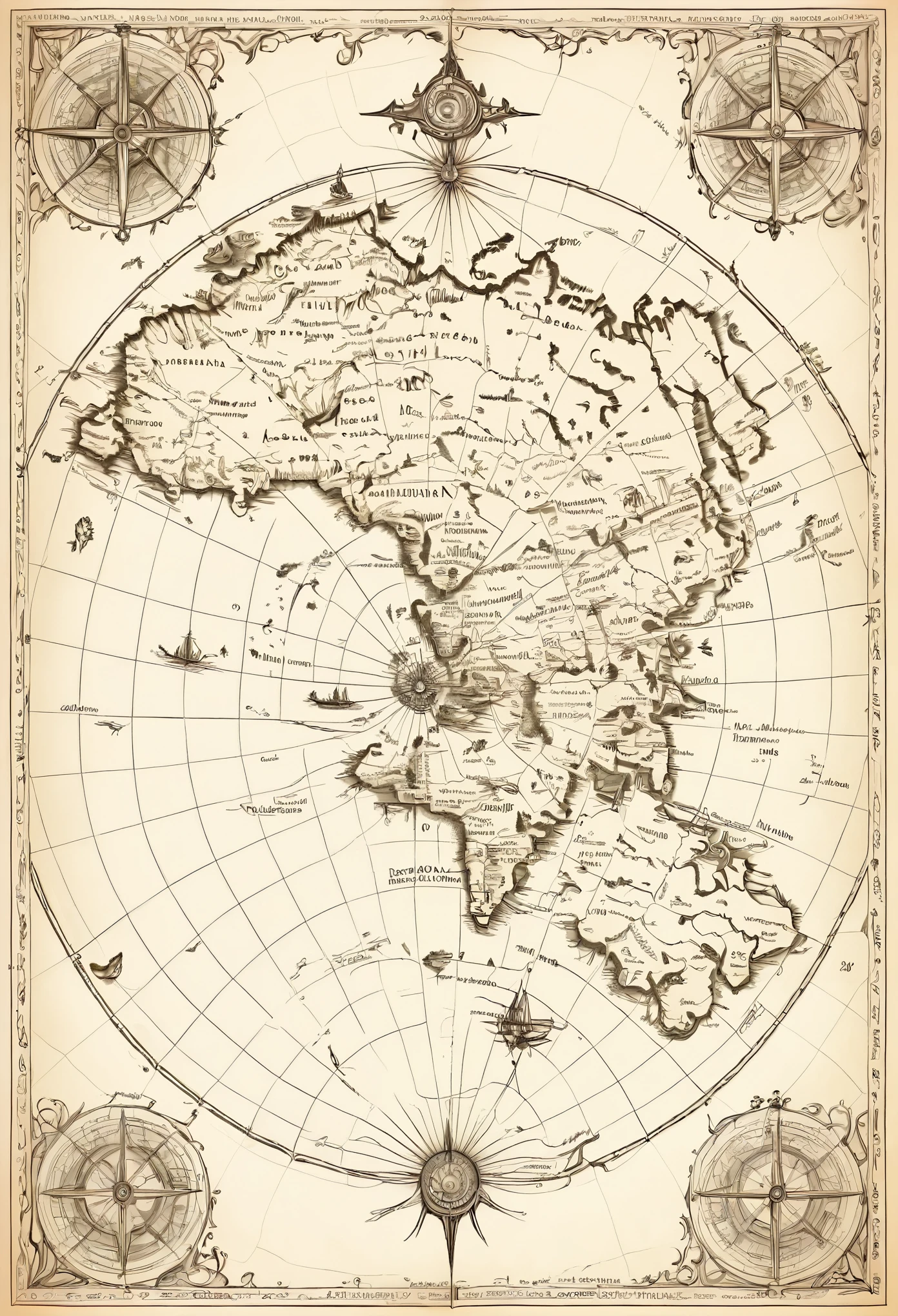 hand drawn 2d 19th century fantasy worldmap, simple cartography