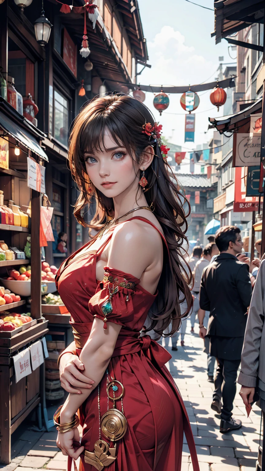 24 year old Caucasian female、Greek costume、Lace-up sandals、Sexy、Sexy proportions、Hair ornament with flower decoration、Rome city background